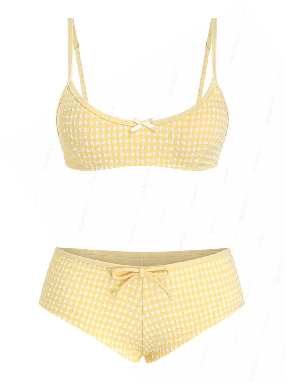NWT Seamolly Gingham Textured Bowknot Bralette Boyshorts Bikini Set